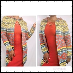 Love J- Aztec Print Long Cardigan